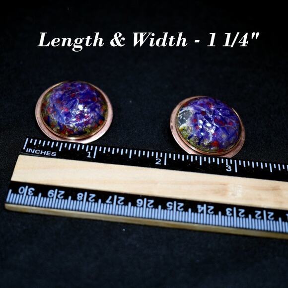 Renoir Matisse Vintage Crackle Lucite Copper Clip Earrings, Designer 1 1/4 Inch - Picture 10 of 10